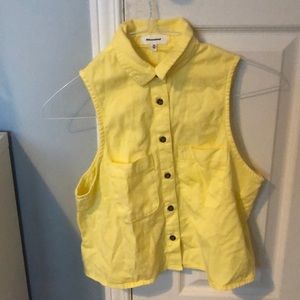 yellow button up denim tank top